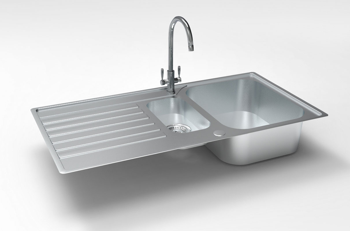3D model of wash trough with realistic metal surface as reference for 3d rendering - n c ag