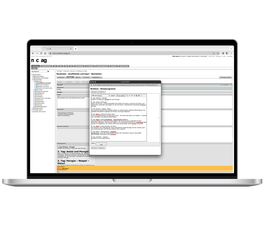 Screenshot des Product Information Management (PIM) von myPUBLISH im Notebook - n c ag